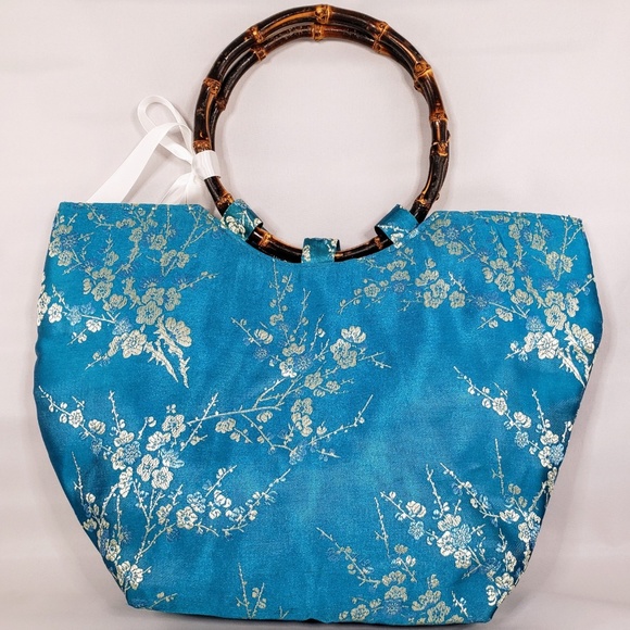 Vintage Satin Bamboo Handle Boat Tote - Picture 4 of 4